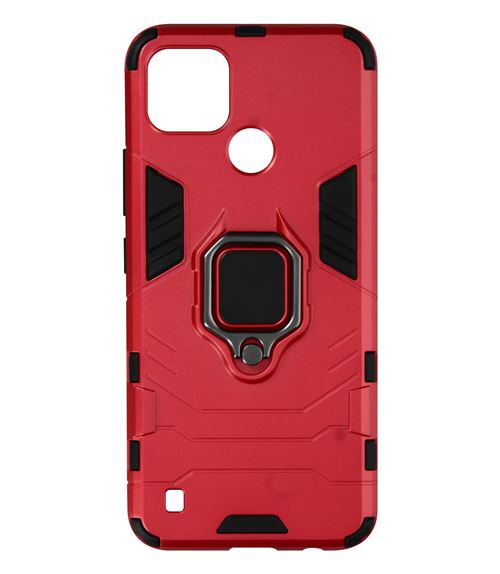 Avizar Coque pour Realme C21Y et C25Y Hybride Antichoc Bague Métallique Support Rouge