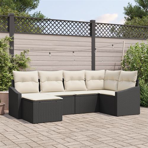 Non Communiqué Noir Ensemble De Canapé De Jardin 6 Pièces Avec Coussins Poly Rattan