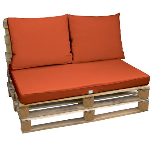 Kit de coussins et assise déhoussables pour palette - Terracotta - Linxor