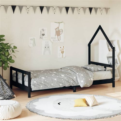 vidaXL Cadre de lit pour enfants noir 90x190 cm bois de pin massif