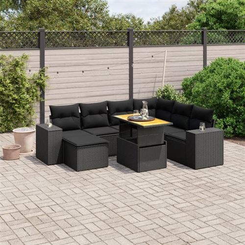 VIDAXL  Salon De Jardin 8 Pcs Avec Coussins Noir R&eacute;sine Tress&eacute;e