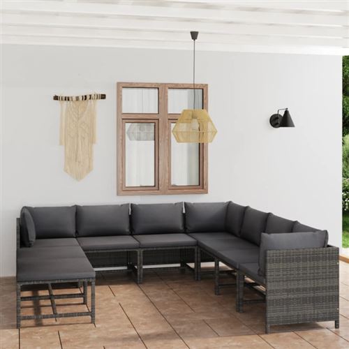 Non Communiqué Gris Salon De Jardin Modulable Vidaxl Polyethylene 9 Pieces 60 X 60 X 60 8 Personnes