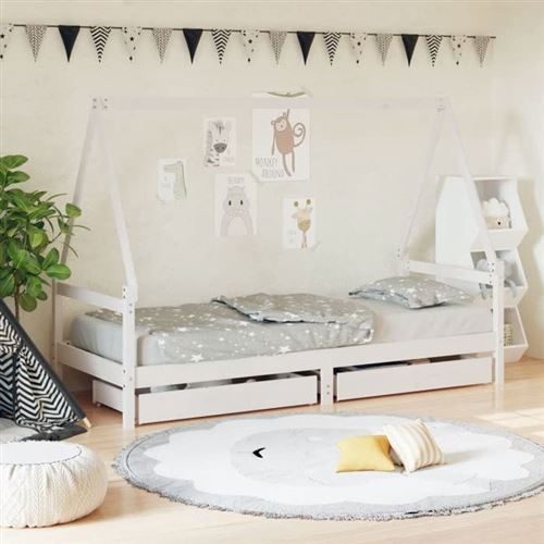vidaXL Cadre de Lit pour Enfants, Lit Simple avec Sommier à Lattes, Meuble de Chambre à Coucher, Scandinave, Blanc 80x200 cm 834466