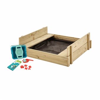 Bac à sable bois FSC® avec bancs intégrés et kit de jeux EXPLORATEUR - 1