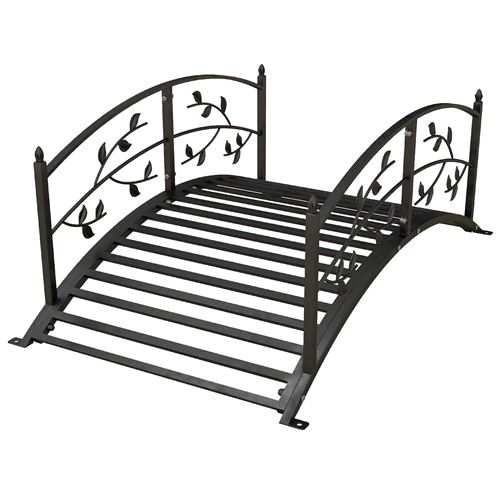 Pont de jardin - pont de bassin avec balustrade motif de vigne acier noir
