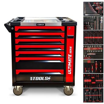 Servante d'atelier BM TOOLS 8-7-ULTIMATE-SERIE - 296 Outils haute qualité inclus, 7/8 tiroirs pleins, Chariot TOOLS, Clé Dynamo - 1