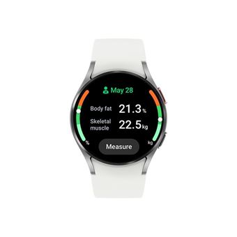 Samsung Galaxy Watch4 40 Mm Argent Montre Intelligente Avec Bande Sport Blanc Affichage 1 19 16 Go Nfc Wi Fi Bluetooth 25 9 G Ecouteurs Fnac Suisse