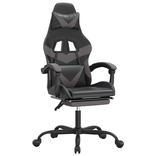 vidaXL Chaise de jeu pivotante et repose-pied Noir et gris Similicuir