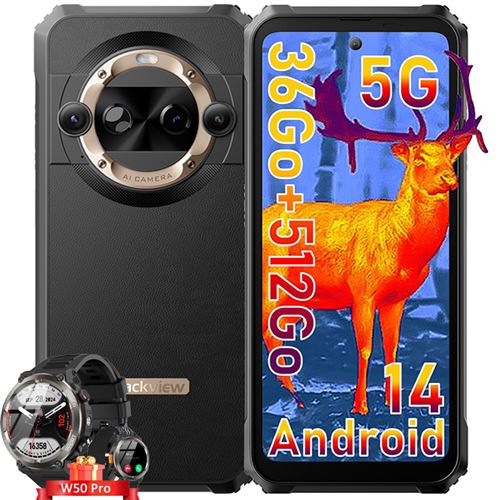 Blackview BL9000 Pro Téléphone Portable Incassable 5G,36Go+512Go,6.78 /8800mAh+120W/FLIR/Dual SIM/50MP/NFC Or avec Blackview W50 Pro