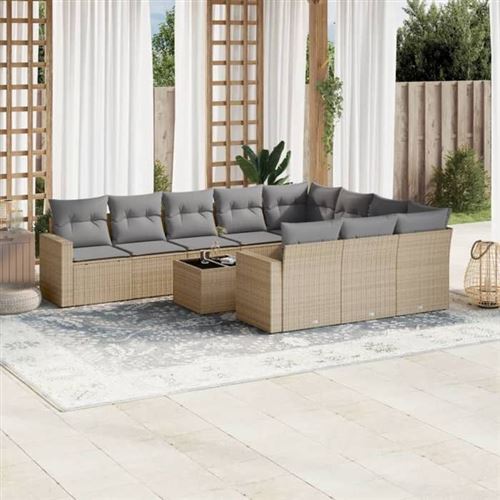 VIDAXL  Salon De Jardin 11 Pcs Avec Coussins Beige R&eacute;sine Tress&eacute;e