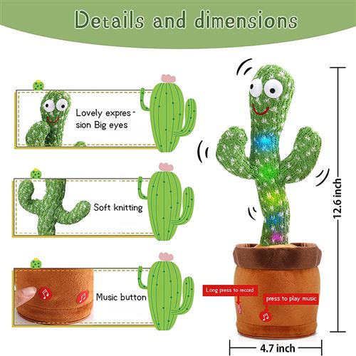 Ava's Toys Cactus Qui Danse et Répète - Cactus Parlant - Peluche Cactus  Jouet In