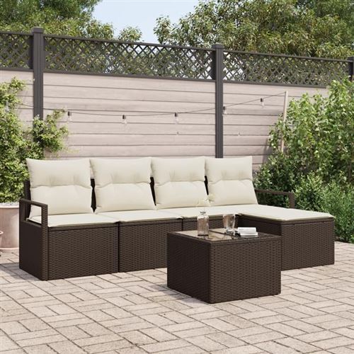 Non Communiqué Gris Ensemble De Canapé De Jardin De 5 Pièces Avec Coussins Poly Rattan, Canapé De Jardin 2 Places Avec Rangement Et 3355017