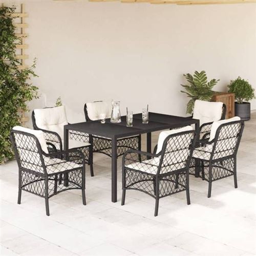 Non Communiqué Noir Vidaxl Ensemble À Manger De Jardin Avec Coussins 7 Pcs, Table Et Chaises De Patio, Meubles D'extérieur Terrasse, Moderne, 3212021