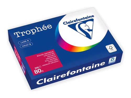 Clairefontaine Trophée - 107 micromètres - rouge intense - A4 (210 x 297 mm) - 80 g/m² - 500 feuille(s) zéro plastique - papier teinté
