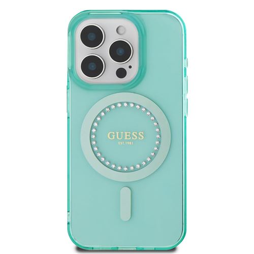 Guess Vert Étui Pour Iphone 16 Pro 6.3 Étui Rigide Iml Rhinestones Magsafe - Neuf - Image 4