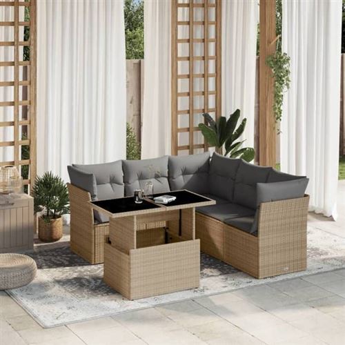 Non Communiqué Beige Salon De Jardin Modulable Vidaxl Rotin 6 Pieces 62.0 X 62 X 69