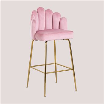 SKLUM Tabouret Haut en velours Markina 65 cm Beige Crème