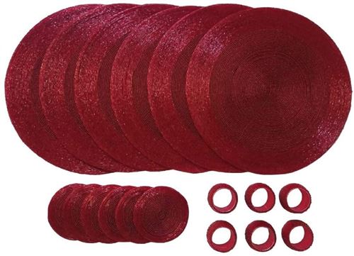 Penguin Home® Ensemble de Sous-Verres, Ronds de Serviette et Sets Table Ronds Perles Verre 18 Pièces, Rouge