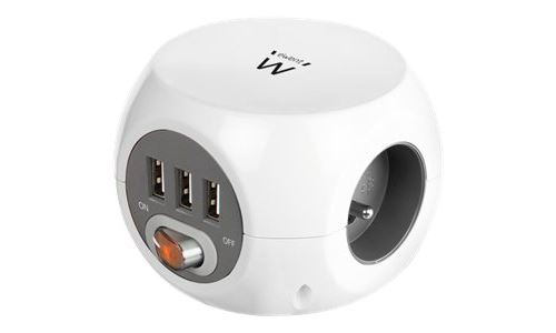 Ewent EW3952 Power Block - Coupe-circuit - CA 250 V - 4000 Watt - connecteurs de sortie : 3 (3 x USB Type A) - 1.5 m cordon - Belgique - blanc