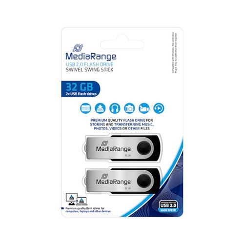 Lot de 2 Clés USB 32Go MediaRange Flexi Flash Drive 15MB/S USB 2.0 - MR911-2