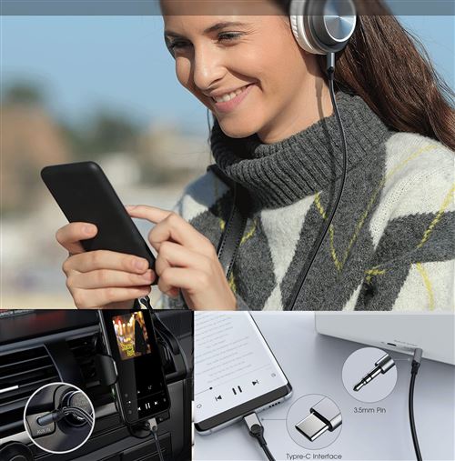 Câble Audio Auxiliaire 3,5mm Mâle-mâle FosPower 30cm – Connecteurs Plaqués Or – Noyau Cuivre – Double Blindage – Pour IPhone, Autoradio, MP3