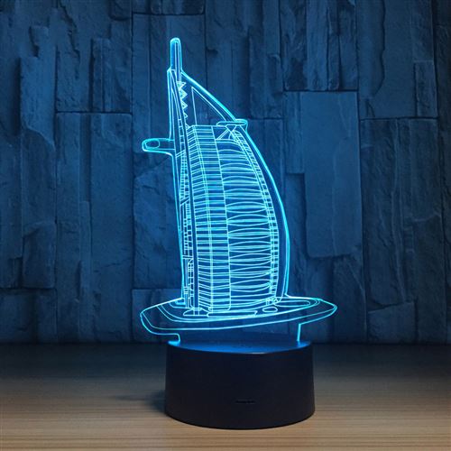 3D Lampe Illusion VORMOR LED Veilleuse avec 7 Couleurs Changeantes et Télécommande - Burj Al Arab