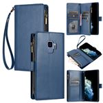 Étui FOXDOCK pour Samsung Galaxy S9 avec blocage RFID, porte-cartes de crédit, portefeuille en cuir à fermeture éclair avec dragonne et béquille, housse de protection compatible avec Samsung Galaxy S9-Bleu