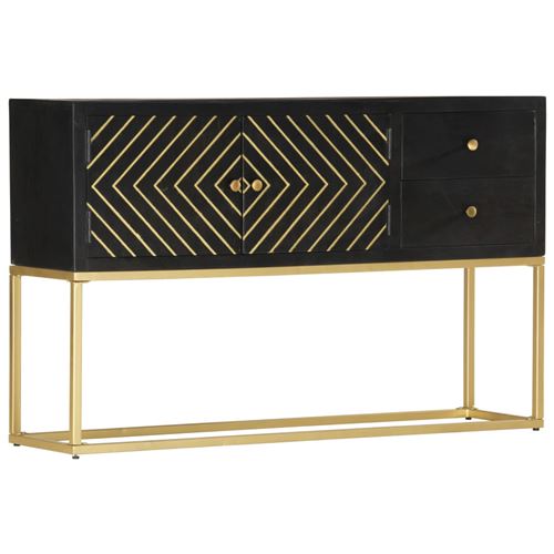 vidaXL Buffet Noir et doré 120x30x75 cm Bois de manguier massif