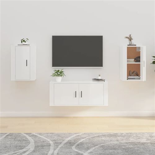 VIDAXL - Meuble TV Mural - Ensemble 2 Pièces - 40x34,5x60 cm - Blanc Brillant - Image 3