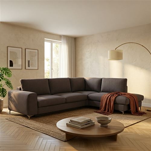 Canap&eacute; Tissu Angle Droit Gris fonc&eacute; Fiesole - 3 Places - Gris fonc&eacute;