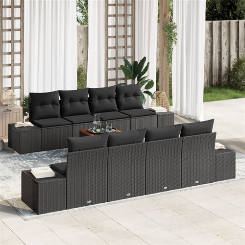 Non Communiqué Noir Ensemble De Canapé De Jardin 7 Pièces Avec Oreillers Poly Rattan