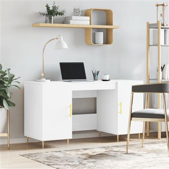 Bureau blanc 140x50x75 cm bois d ingénierie - 1