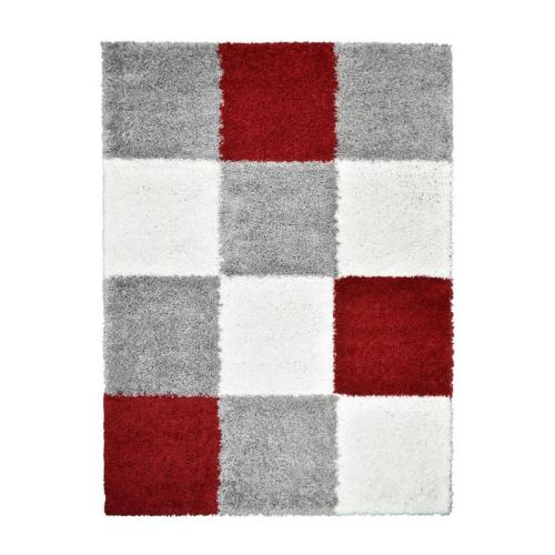 NORA Tapis de salon shaggy - 160 x 230 cm - Rouge a carreaux