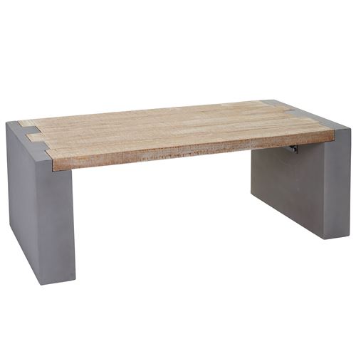 Table Basse de Salon MENDLER HWC-A15, Design Béton Sapin Massif Rustique 46x122x60cm