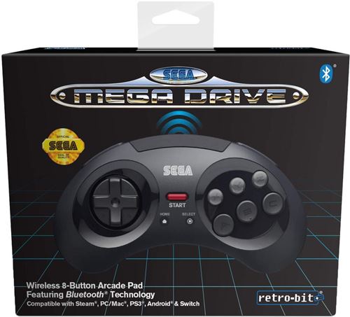 Retrobit - Sega Mega Drive manette 8 boutons sans fil Bluetooth Noire