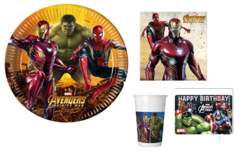 Mgs33 Kit Marvel Infinity Wars Avengers 37 Pièces Anniversaire Fête 8 Enfants (8 gobelets, 8 Assiettes et 20 Serviettes+ 1 Bougie)