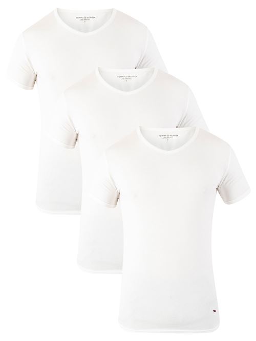 Tommy Hilfiger Homme Lot de 3 T-shirts à col en V Premium Essentials, Blanc