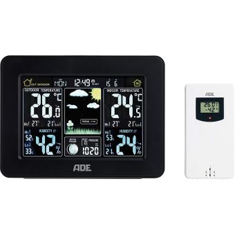 Station Météo ADE WS1907 Avec Pluviomètre - Thermomètre Intérieur/extérieur - Radio-réveil - Noir