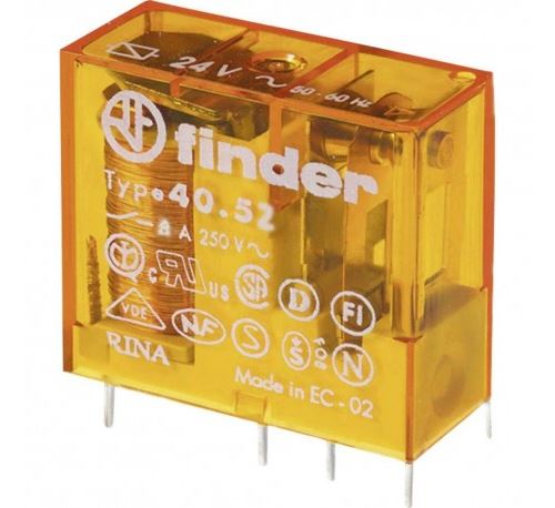 Lot de 50 relais miniatures 40.52 pour circuits imprimés - 24 V/AC - 2 contacts - Série 40 - 8A - Pas de 5 mm - AgNi+Au