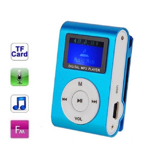 Lecteur MP3 à carte mémoire - clip ceinture - Ecran LCD - Radio FM - Bleu