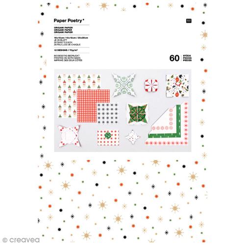 Papier origami Puristic Christmas - 3 tailles - 60 feuilles