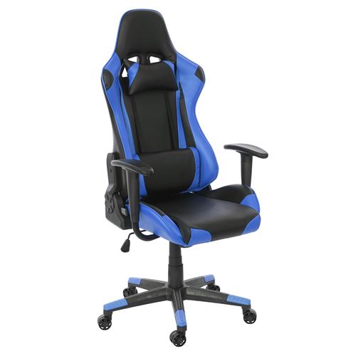 Chaise de bureau MENDLER HWC-D25 charge maximale de 150kg similicuir noir bleu