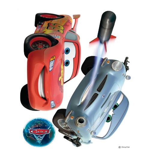 Stickers géant Cars Flash Mcqueen et Fin Mcmissile