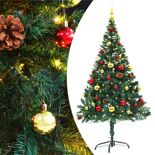 vidaXL Kunstkerstboom versierd met kerstballen en LED's 150 cm groen