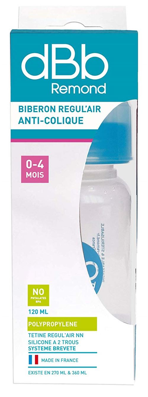 dBb Remond Régul'Air Biberon avec Tétine NN en Silicone Bleu Translucide 120 ml
