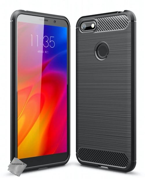 Housse etui coque silicone gel carbone pour Motorola Moto E6 Play avec film ecran - NOIR