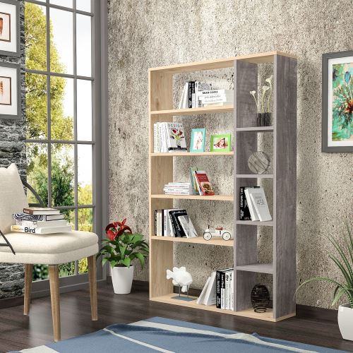 HOMEMANIA Bibliothèque Nova avec Étagères, Meuble de Rangement - pour Salon, Bureau - Chêne, Gris Foncé en Bois, 98,6 x 22 x 150 cm