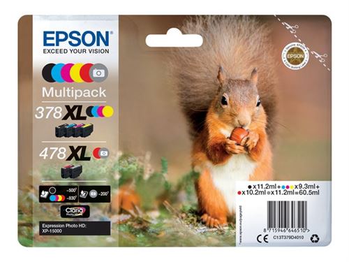 Epson 478XL Multipack - Pack de 6 - 60.5 ml - haute capacité - gris, noir, jaune, cyan, magenta, rouge - original - cartouche d'encre - pour Expression Home HD XP-15000