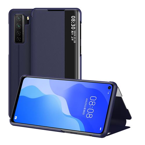 Étui Portefeuille pour Huawei P40 Lite 5G en Cuir à Rabat Antichoc avec Fenêtre d’affichage intelligente - Bleu