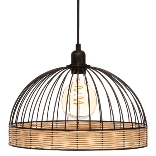 Atmosphera Noir Et Naturel Suspension Métal Et Rotin Suwa - Image 1